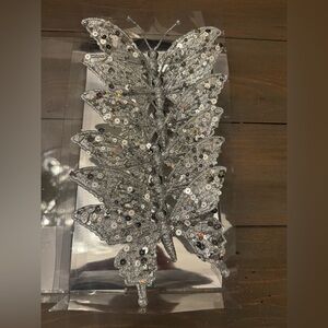 Silver Sparkly Sequin Butterfly Ornament Decoration - set of 6